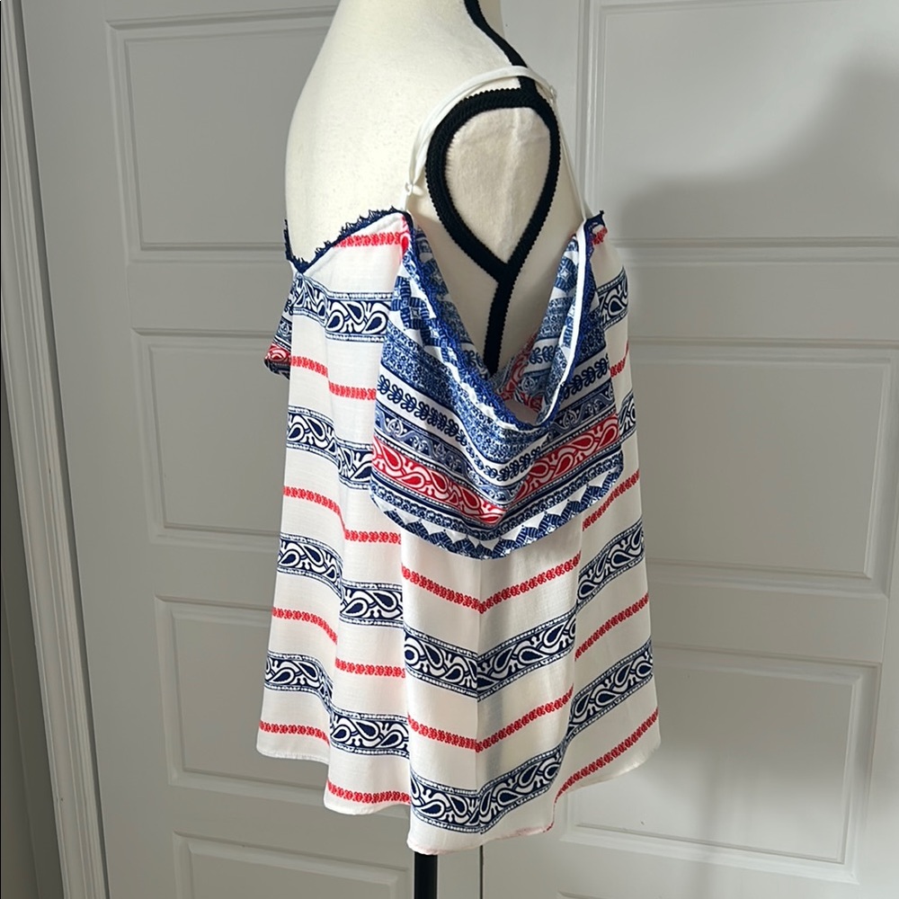 Blue Rain Red and Blue Off the Shoulder Blouse Top Americana - Picture 5 of 9